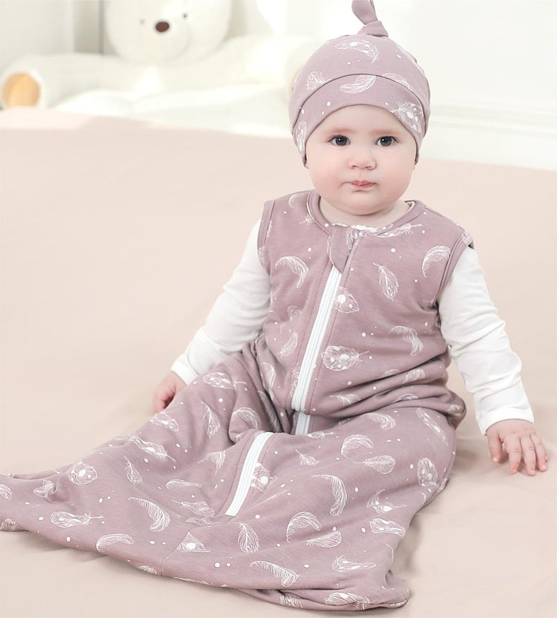 Owlivia Baby Organic Cotton 0.5 TOG Wearable Blanket-Light Sleeping Bag with 2-Way Zipper, Boys Girls Swaddle Transition Sleep Sack(0.5 TOG Feather Mauve, 12-18 Months) - Image 2